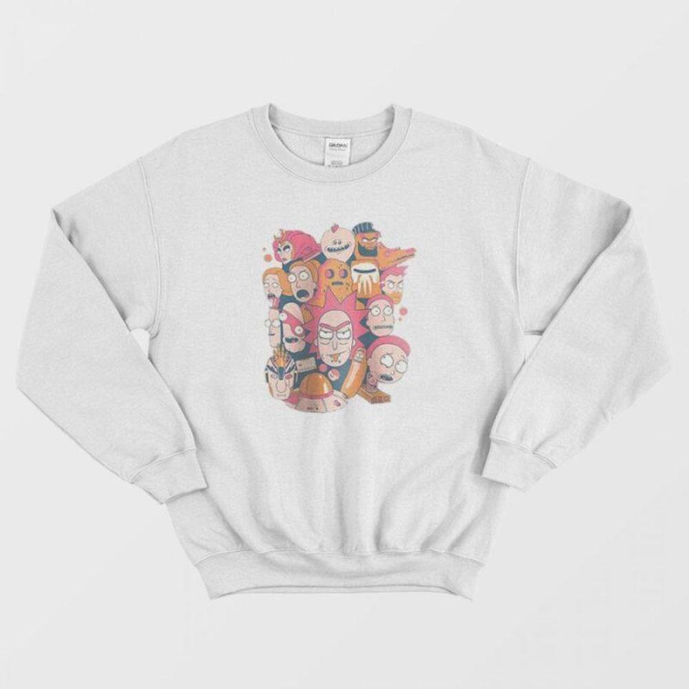 Rick And Morty Pickle Rick Collage Retro Cartoon Fan Graphic Sweatshirt